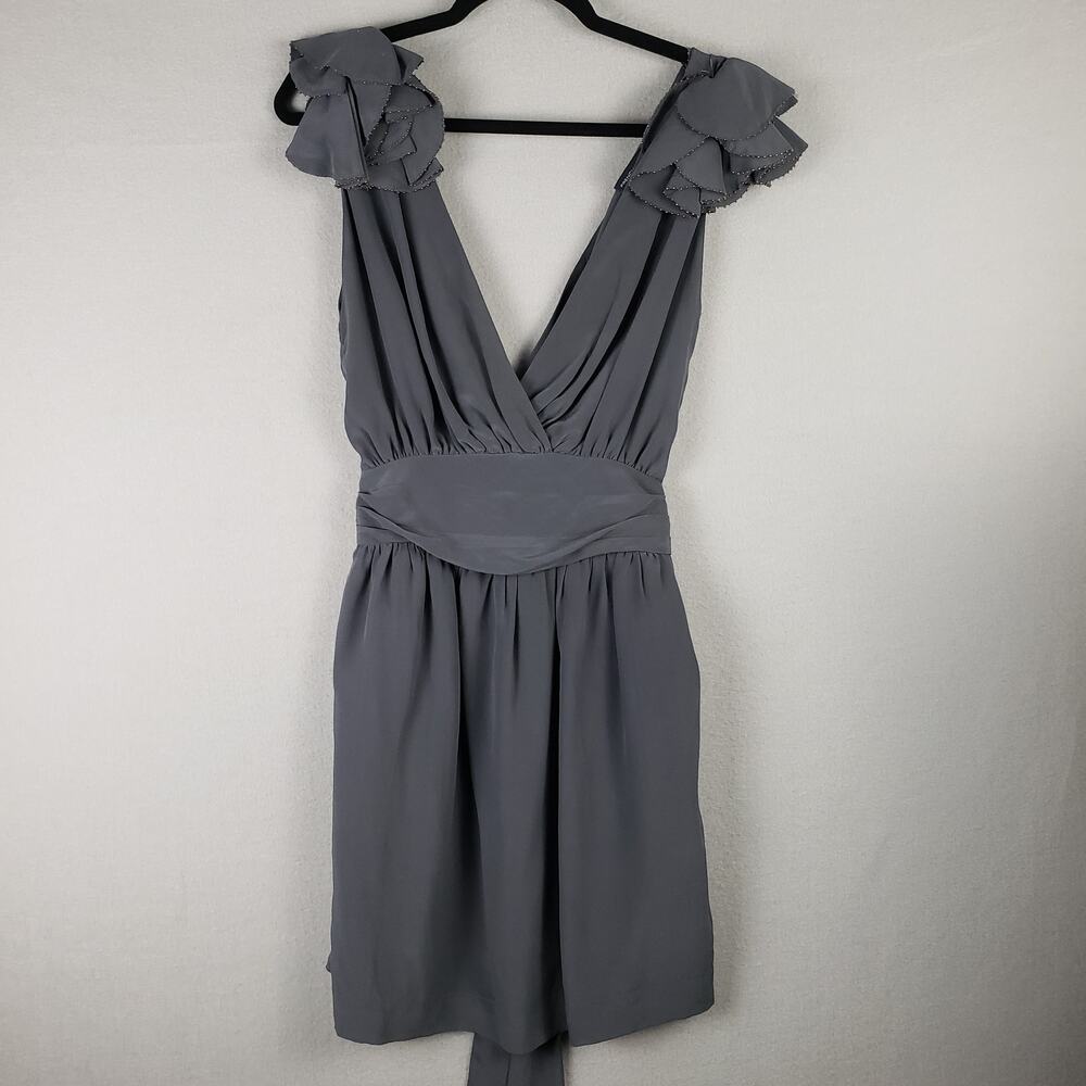 French Connection Size 2 Ruffled Shoulder Babydoll Dress Dark Gray Silk Feminine